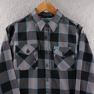 Dixxon Flannel Company Women's S Tesha Plaid Button Up Shirt Blue Black Grey